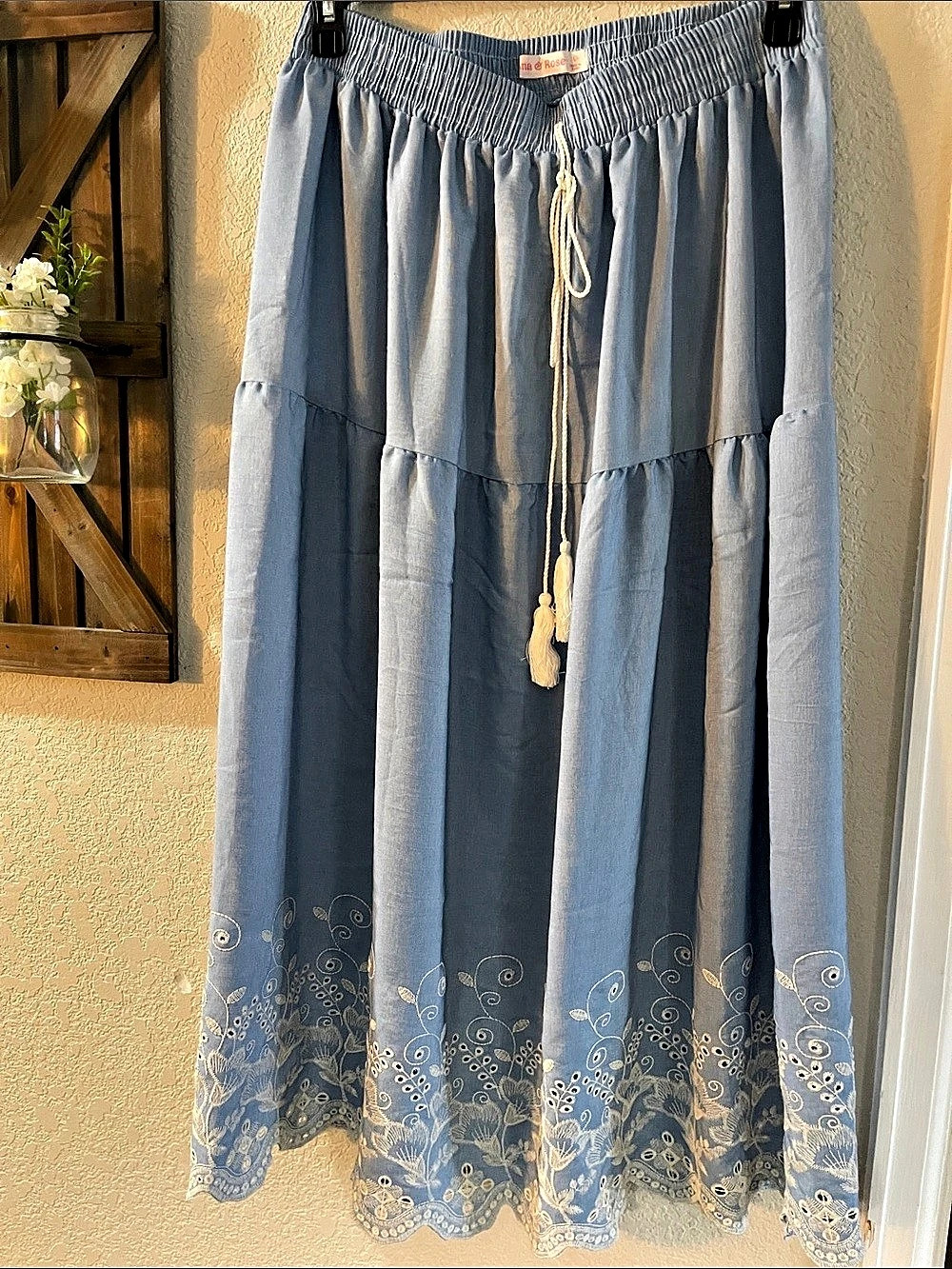 Ana & Rose Maxi Embroidered Skirt in Blue Size Medium Like New